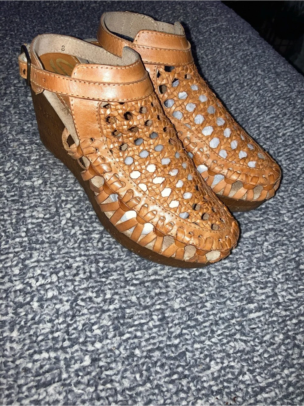 Sbicca Tan Woven Leather Wedge Sandals